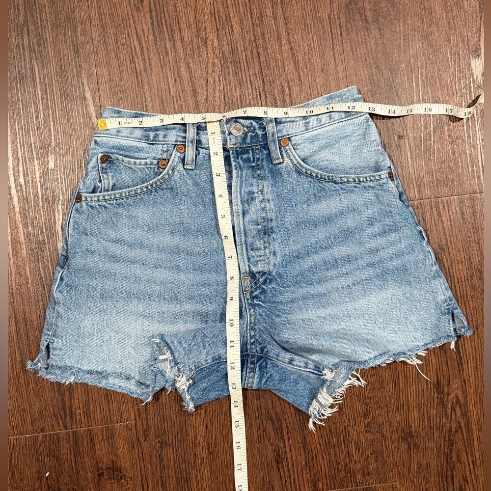 Re/Done Womens Shorts Blue Cut off High Waist Organic Cotton Denim Button Fly 25 - Picture 9 of 14